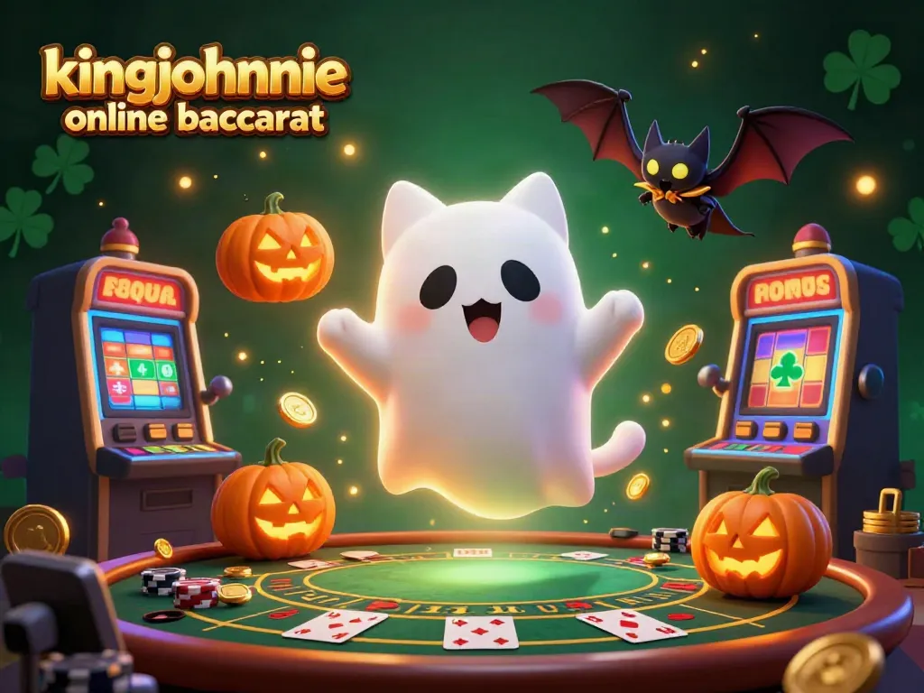 Experience kingjohnnie online baccarat in a vibrant, ghostly casino scene with floating characters and dynamic game elements.