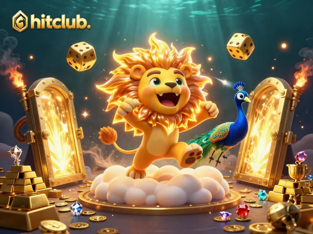 Spin for fortune at hitclub., a rich 3D casino scene showcasing gold treasures and vibrant characters.