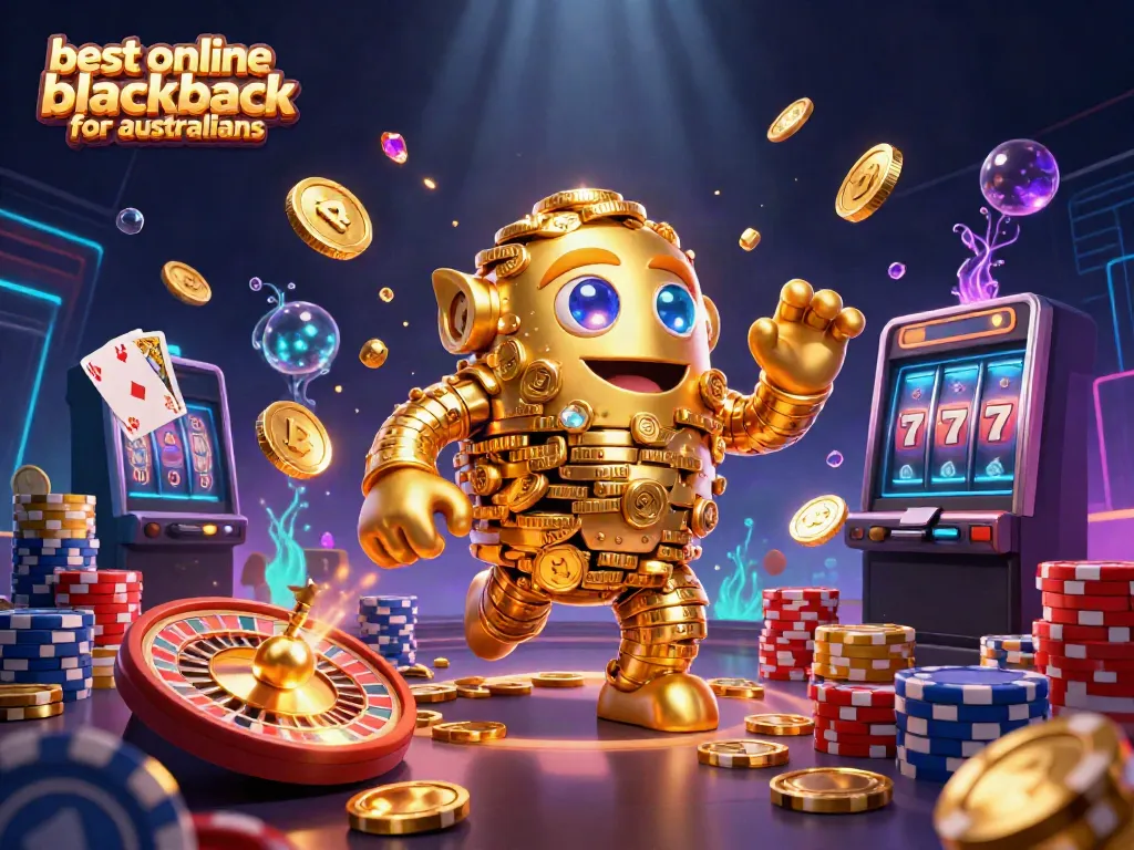 Experience the thrill of the best online blackjack for Australians with our dynamic 3D casino illustration packed with action.