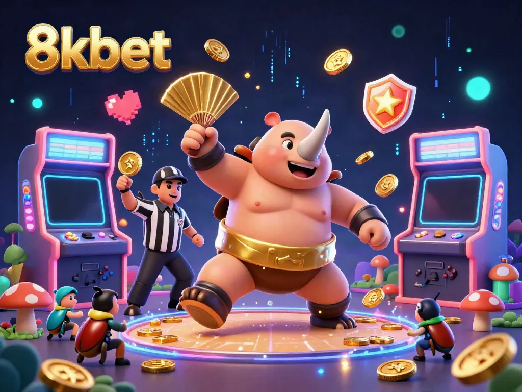 Experience thrilling gameplay with 8kbet in this vibrant 3D scene featuring dynamic gaming elements and iconic characters.
