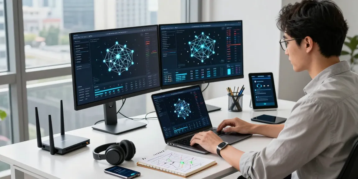 快连 network optimization specialist analyzing data in a modern tech workspace