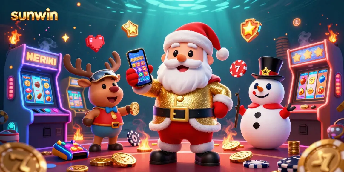 Experience thrilling jackpot slots with sunwin alongside festive characters in a vibrant casino scene.