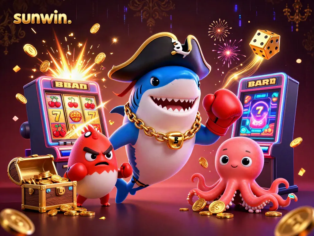 Experience thrilling gaming with sunwin. featuring dynamic characters in an exciting casino scene.