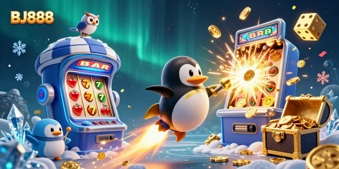 Engage with BJ888 for thrilling gaming experiences featuring a golden penguin and jackpot excitement.