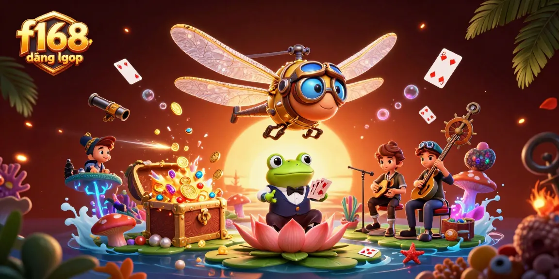Experience the excitement of f168 đăng nhập with a vibrant animated casino scene featuring lively characters.
