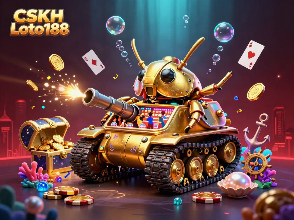 Engage with CSKH Loto188 as a golden beetle tank reveals a vibrant casino scene filled with excitement.