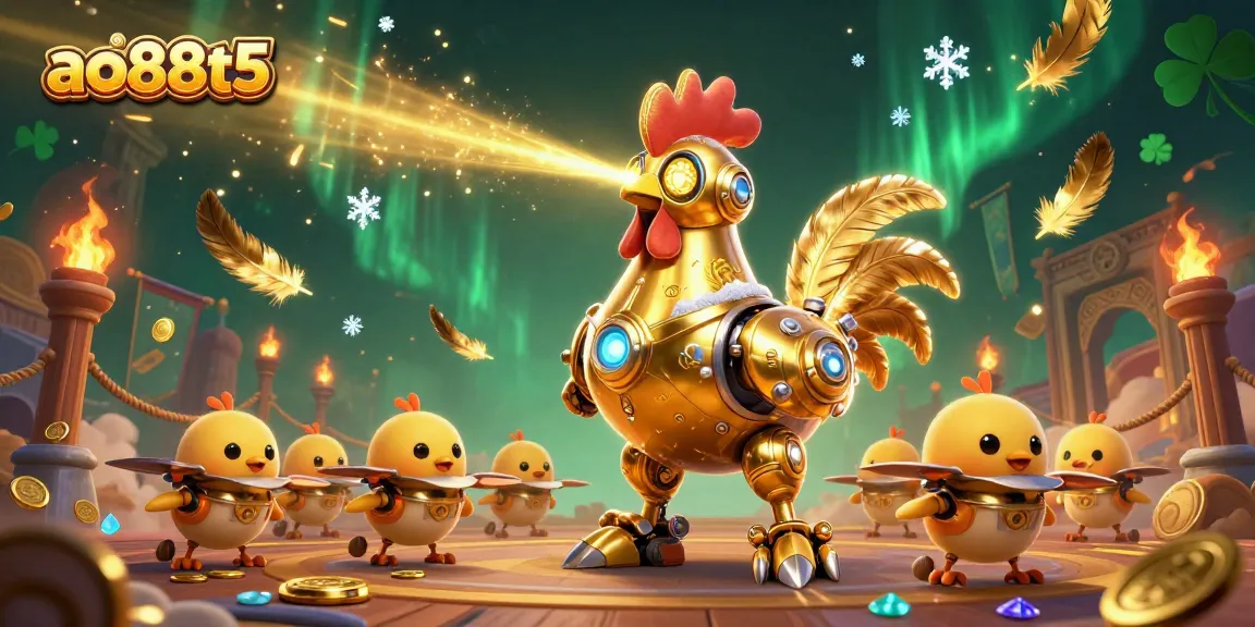 Engage in thrilling gameplay at ao88t5 with the golden rooster robot and baby chick drones.