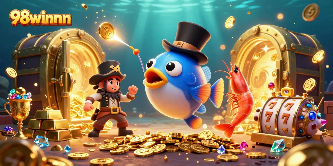 Experience thrilling slots with 98winnnn in this vibrant underwater casino scene filled with treasures and excitement.