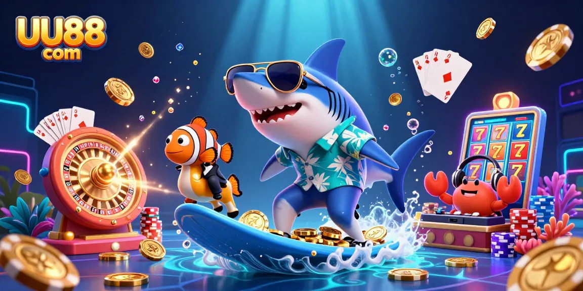Experience the exciting world of gambling with UU88 com, featuring vibrant 3D characters and casino elements.
