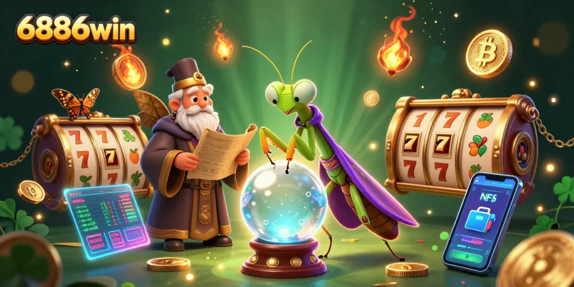 Spin to win at 6886win with vibrant slot reels and cryptographic elements in a mystical scene.