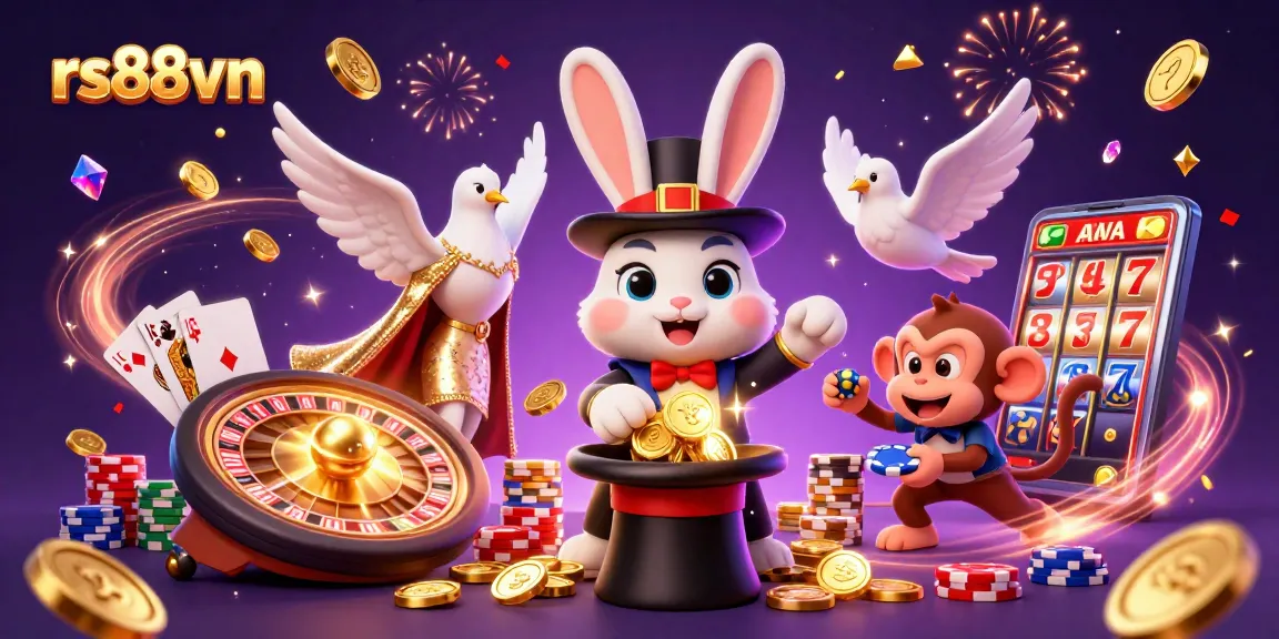 Experience the magic of rs88vn with golden coins and poker chips in a vibrant casino illustration.